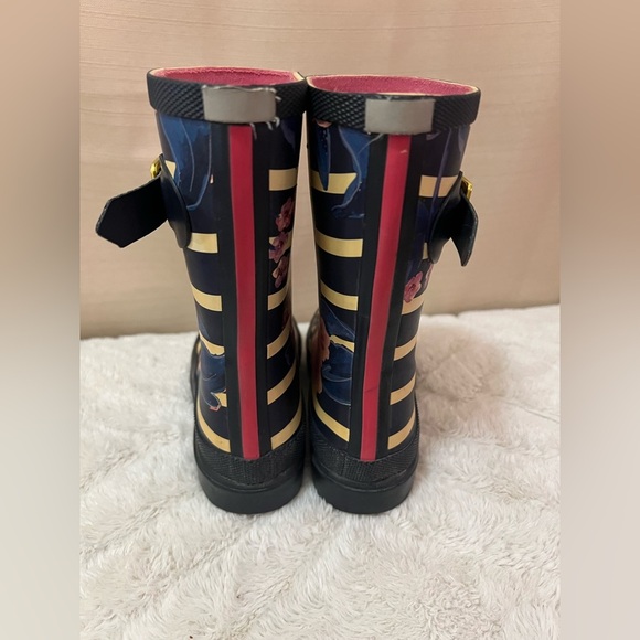 Joules Girls Floral Stripe Rain Boots – Navy & Pink Size 12 - Picture 2 of 6